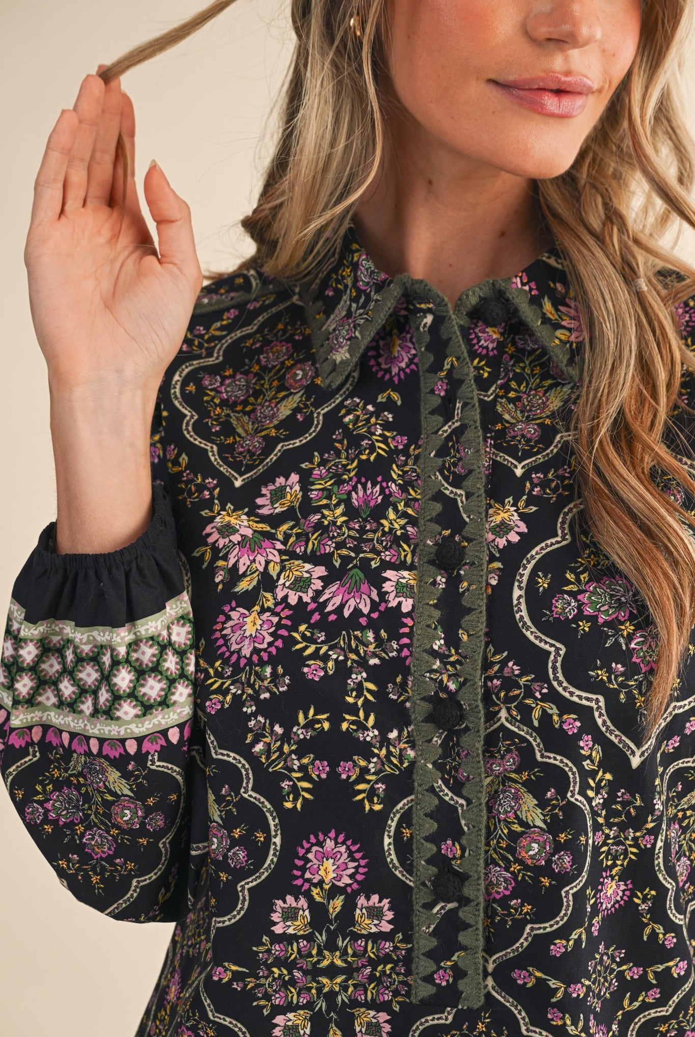 Exclusive Triangle Stitch Button Down Mini Dress