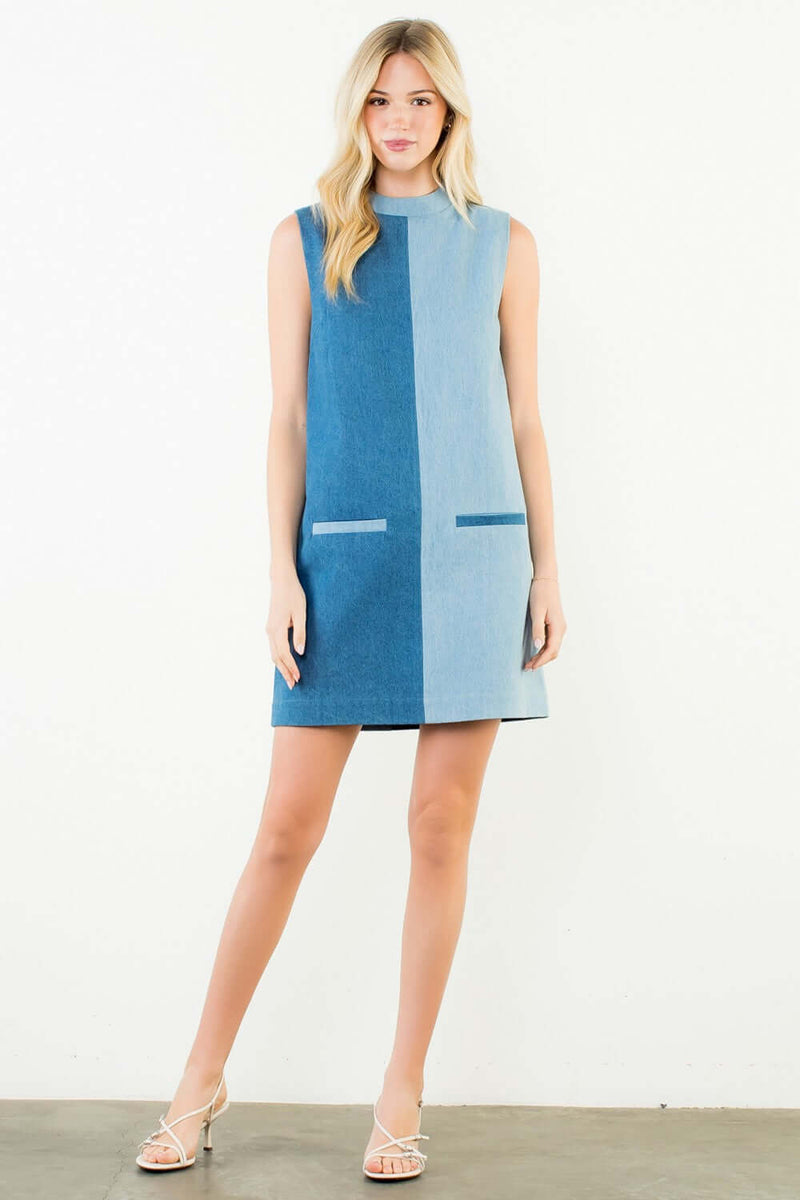 color block denim dress Annie Sleeveless Short sleeve Women's US Size:7.5 floral boho dress Vintamour Vintage Tropical Cottagecore confident look