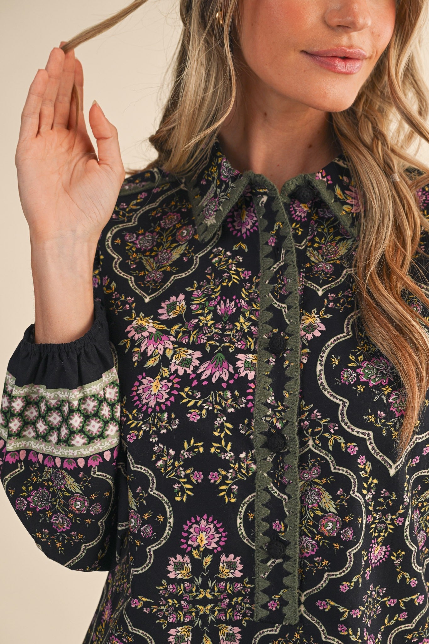 Exclusive Triangle Stitch Button Down Mini Dress