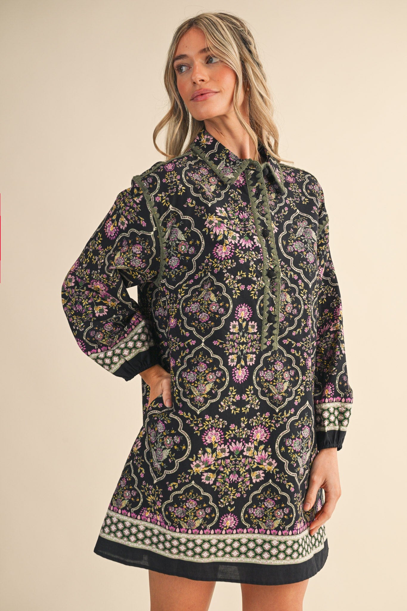 Exclusive Triangle Stitch Button Down Mini Dress