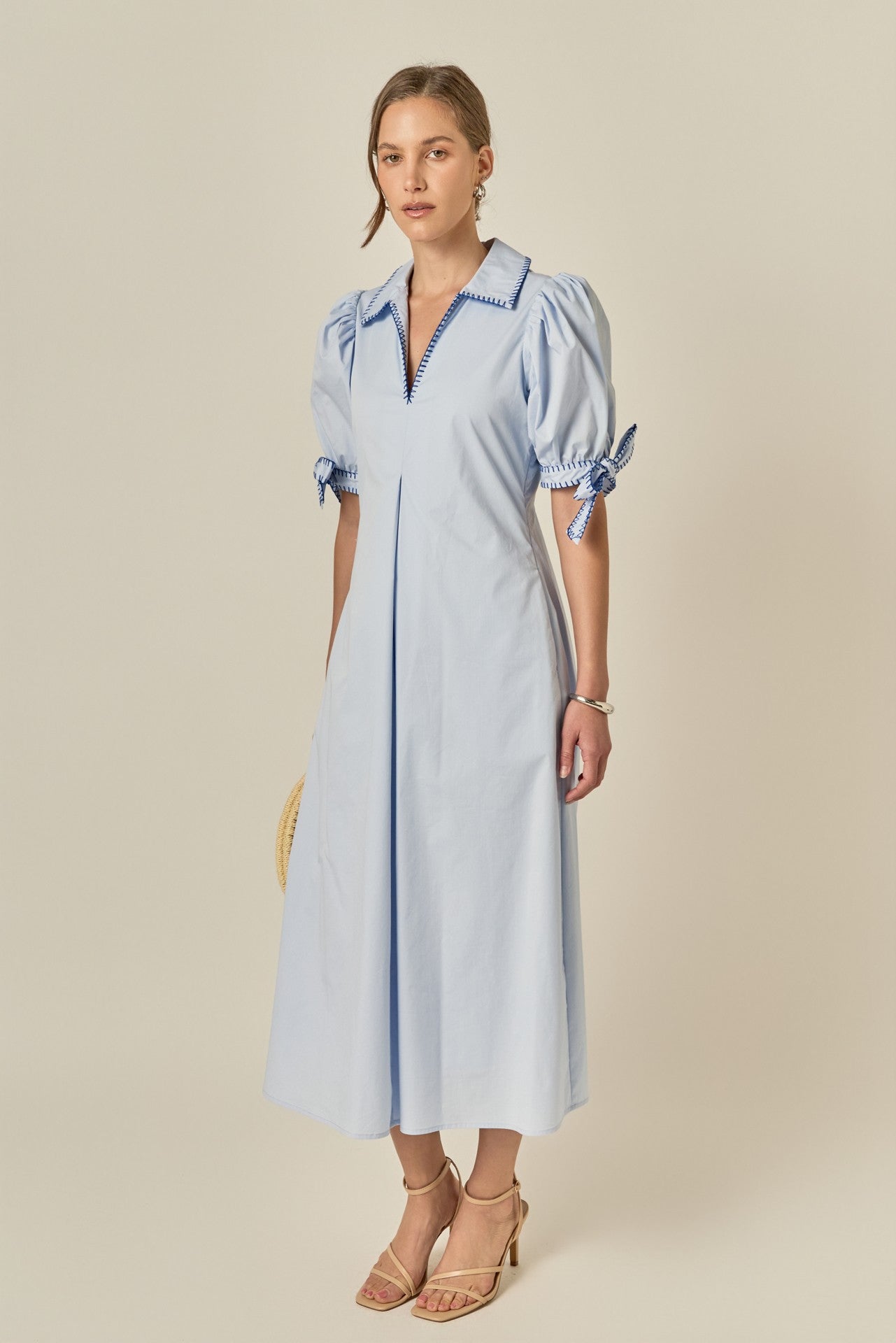 english factory puff sleeve midi dress English Factory
