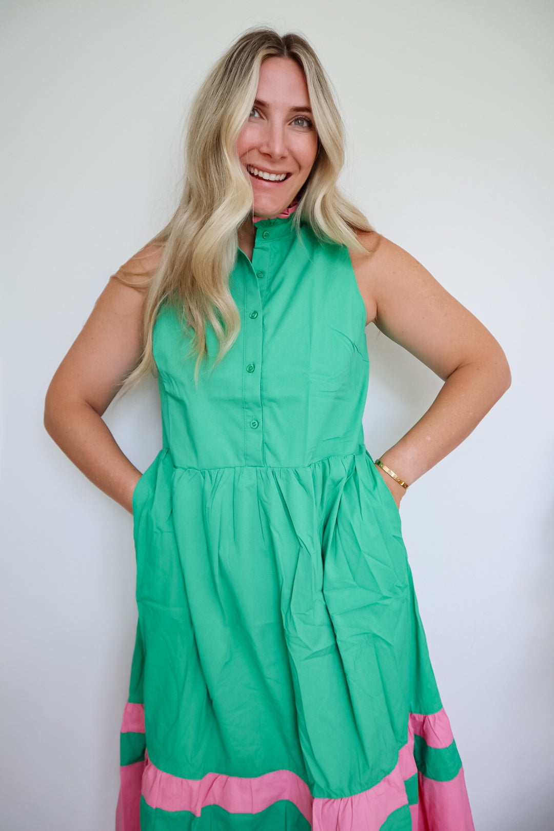 1901 colorblock midi dress Maryanne Color Block Button Down Midi Dress Green / Small