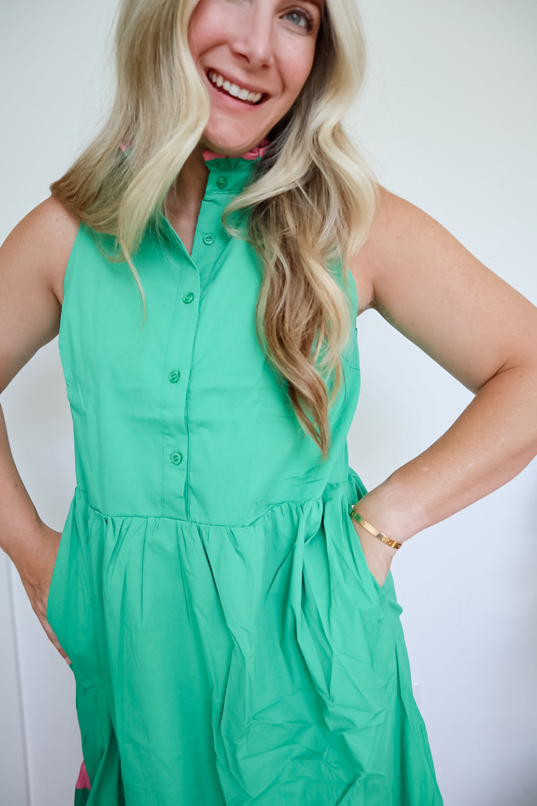 1901 colorblock midi dress Maryanne Color Block Button Down Midi Dress Green / Small